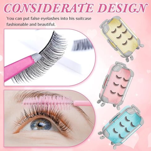 Honeydak 3 Pcs Mini Plastic Suitcase False Eyelashes Tray Luggage Trolley Candy Box Clear Suitcase Packaging Case Party Favor Box for Jewelry Cosmetic Hairpins Storage (Pastel Color,7 x 3.7 x 2 Inch) in Saudi Arabia