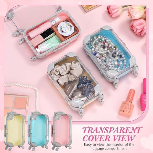 Honeydak 3 Pcs Mini Plastic Suitcase False Eyelashes Tray Luggage Trolley Candy Box Clear Suitcase Packaging Case Party Favor Box for Jewelry Cosmetic Hairpins Storage (Pastel Color,7 x 3.7 x 2 Inch) in Saudi Arabia