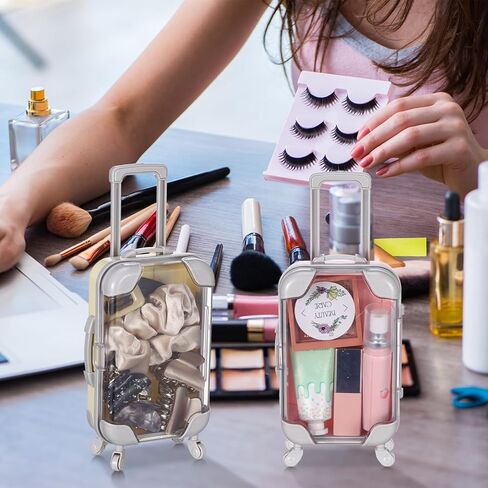 Honeydak 3 Pcs Mini Plastic Suitcase False Eyelashes Tray Luggage Trolley Candy Box Clear Suitcase Packaging Case Party Favor Box for Jewelry Cosmetic Hairpins Storage (Pastel Color,7 x 3.7 x 2 Inch) in Saudi Arabia