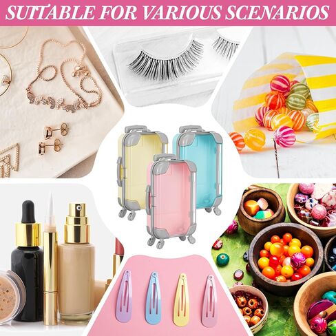 Honeydak 3 Pcs Mini Plastic Suitcase False Eyelashes Tray Luggage Trolley Candy Box Clear Suitcase Packaging Case Party Favor Box for Jewelry Cosmetic Hairpins Storage (Pastel Color,7 x 3.7 x 2 Inch) in Saudi Arabia