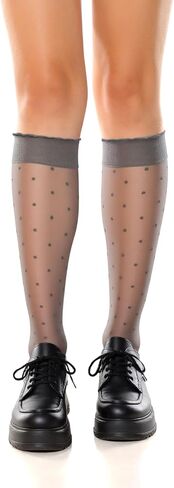 Womens Lace Knee High Socks Cute Polka Dot Sheer Nylon Knee High Stockings Lolita Mesh Long Tube Trouser Lace Socks in Kuwait