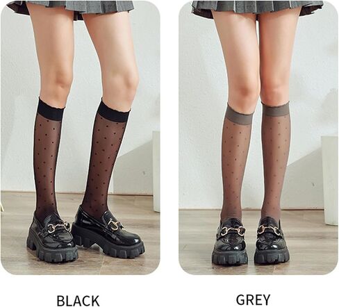 Womens Lace Knee High Socks Cute Polka Dot Sheer Nylon Knee High Stockings Lolita Mesh Long Tube Trouser Lace Socks in Kuwait