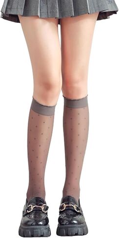Womens Lace Knee High Socks Cute Polka Dot Sheer Nylon Knee High Stockings Lolita Mesh Long Tube Trouser Lace Socks in Kuwait