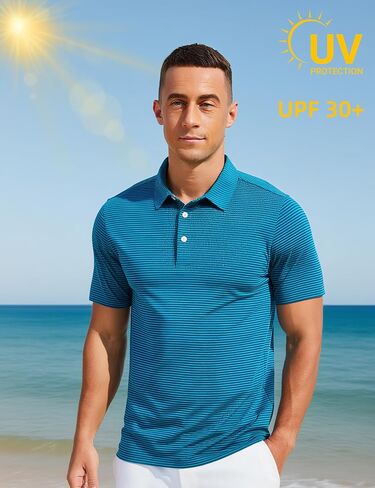 MAGCOMSEN Men's Polo Shirts Short Sleeve Striped Golf Polos Dry Fit Casual Performance Collared Shirt in Saudi Arabia