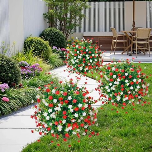 2 Pack Artificial Boxwood Topiary Ball Trees with Ground Spikes,UV Resistant Fake Shrubs with Flowers,Realistic Faux Blooming Plants Bushes for Outdoors Planters Garden Porch Home Office Decor in Kuwait