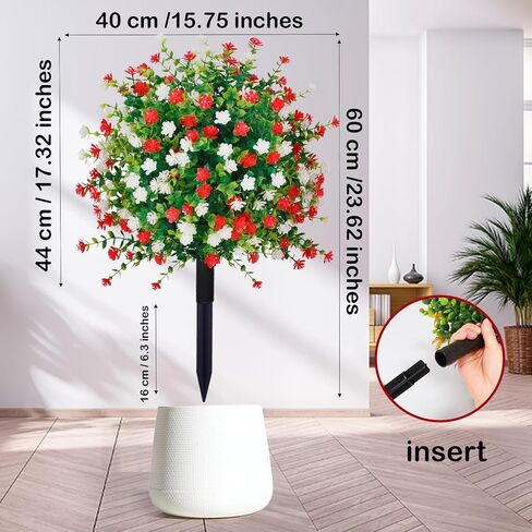 2 Pack Artificial Boxwood Topiary Ball Trees with Ground Spikes,UV Resistant Fake Shrubs with Flowers,Realistic Faux Blooming Plants Bushes for Outdoors Planters Garden Porch Home Office Decor in Kuwait