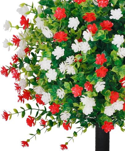2 Pack Artificial Boxwood Topiary Ball Trees with Ground Spikes,UV Resistant Fake Shrubs with Flowers,Realistic Faux Blooming Plants Bushes for Outdoors Planters Garden Porch Home Office Decor in Kuwait