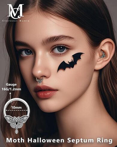 cm crareesi mania moth septum ring 16g spertm septum recing Jewelry 316L Surgical Steel Daith Action Segment Septum Rings Halloween for Women Men in Saudi Arabia