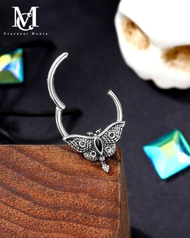 cm crareesi mania moth septum ring 16g spertm septum recing Jewelry 316L Surgical Steel Daith Action Segment Septum Rings Halloween for Women Men in Saudi Arabia