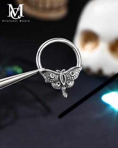 cm crareesi mania moth septum ring 16g spertm septum recing Jewelry 316L Surgical Steel Daith Action Segment Septum Rings Halloween for Women Men in Saudi Arabia