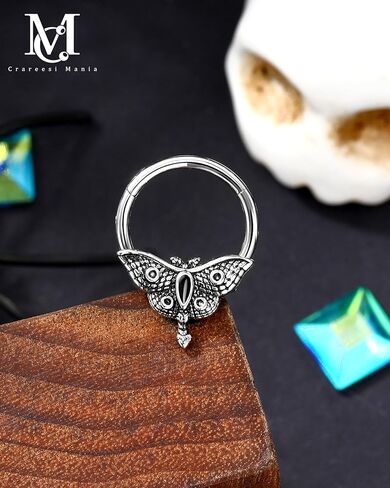 cm crareesi mania moth septum ring 16g spertm septum recing Jewelry 316L Surgical Steel Daith Action Segment Septum Rings Halloween for Women Men in Saudi Arabia
