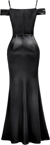 Miusol Women's Sexy Off Shoulder Satin High Split Ruched Style Evening Party Maxi Dress in Kuwait