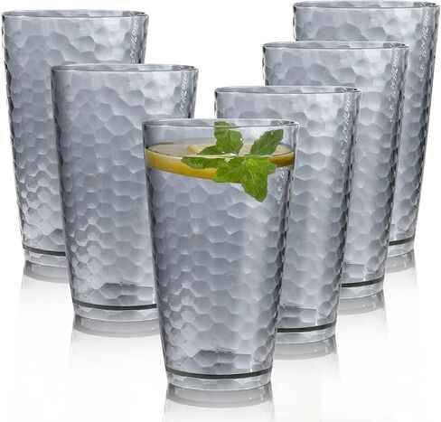 Unbreakable Plastic Drinking Glasses, Set of 6, Shatterproof Drinking Cups, Plastic glass cup,16 oz plastic Tumbler Cups,Dishwasher Safe (Grey) in Saudi Arabia