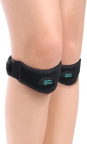 TYNOR Dual Patellar Support for Knee with Dual Gel Pad, Patella Tendon Knee Strap Adjustable Band with Dual Hook Loop Closure for Men & Women, Tennis, Basketball, Running, Tendonitis (One Size, Black) in Saudi Arabia