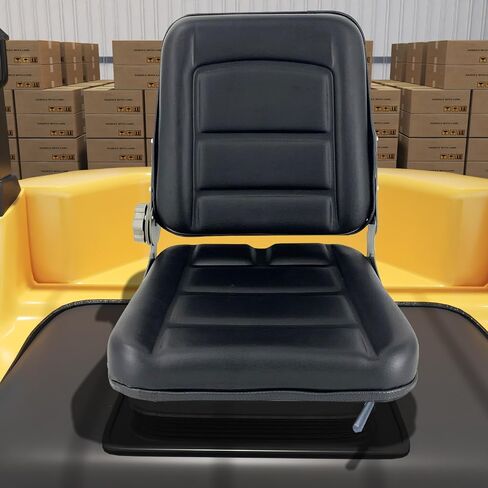 Universal Forklift Seat for Garden Lawn Mower, Komatsu Style Folding Seat Suspension Seat with Adjustable Backrest Slidable Track for Mini Digger Forklift Excavator & Skid Loader, Black in Kuwait