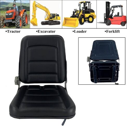 Universal Forklift Seat for Garden Lawn Mower, Komatsu Style Folding Seat Suspension Seat with Adjustable Backrest Slidable Track for Mini Digger Forklift Excavator & Skid Loader, Black in Kuwait