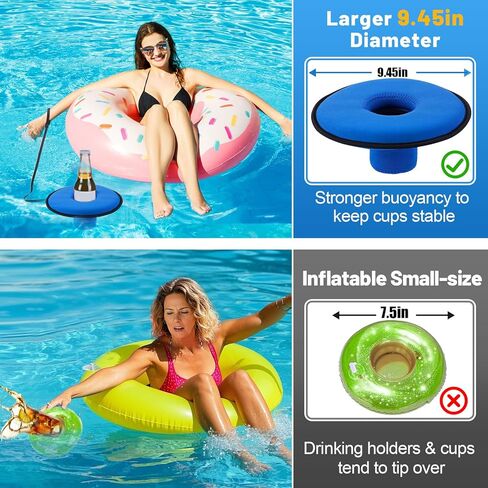 Drink Floats for Swimming Pool - Fit 2.75in Dia. Can Glasses Floating Drink Holder with Lanyard, Large Size Neoprene Cup Floaties for Adults Pool Party Lake Boat Water Fun - 4Pcs in Kuwait