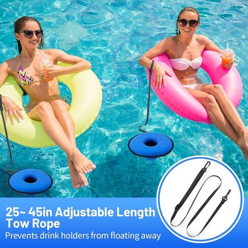 Drink Floats for Swimming Pool - Fit 2.75in Dia. Can Glasses Floating Drink Holder with Lanyard, Large Size Neoprene Cup Floaties for Adults Pool Party Lake Boat Water Fun - 4Pcs in Kuwait