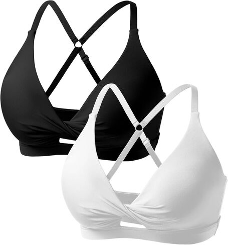Padded Sports Bras for Women - Strappy Sports Bra Workout Tops for Women Twist Front Gym Tops in Kuwait