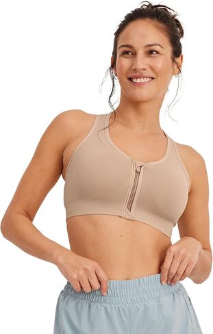 Jockey Women's Bra Seamfree Mid Impact Zip Front Sports Bra in Kuwait