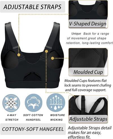 الجري Girl Sports Bras for Women High Support ، أحزمة قابلة للتعديل مصبوب الكوب من صدرية رياضية عالية التأثير مع مخيط في وسادات in Kuwait