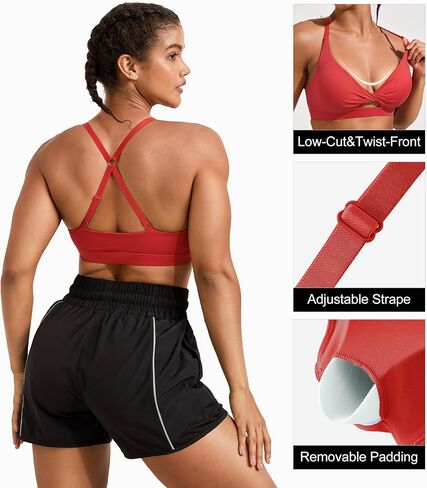 Padded Sports Bras for Women - Strappy Sports Bra Workout Tops for Women Twist Front Gym Tops in Kuwait