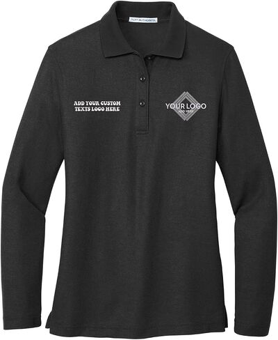 INK STITCH Women L500ls Custom Add Your Logo Texts Embroidery Silk Touch Long Sleeve Polo Shirts in Kuwait