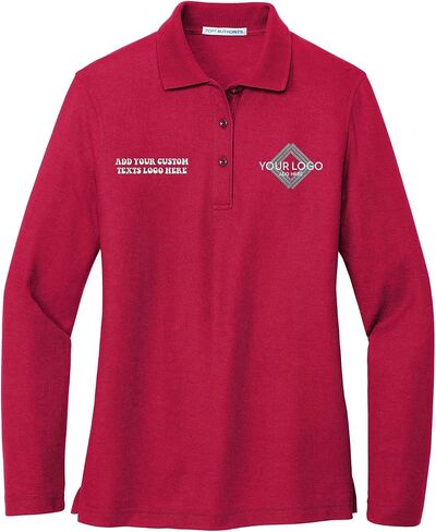 INK STITCH Women L500ls Custom Add Your Logo Texts Embroidery Silk Touch Long Sleeve Polo Shirts in Kuwait