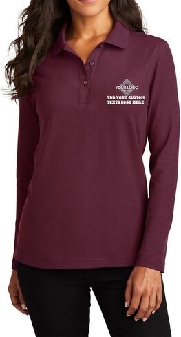 INK STITCH Women L500ls Custom Add Your Logo Texts Embroidery Silk Touch Long Sleeve Polo Shirts in Kuwait