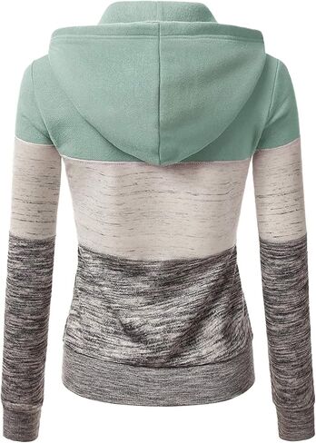 Women'S Color Block Sweatshirt Long Sleeve Zipper Hooded Trendy Blouse Light Weather Jacket in Kuwait