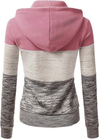 Women'S Color Block Sweatshirt Long Sleeve Zipper Hooded Trendy Blouse Light Weather Jacket in Kuwait