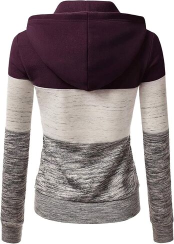 Women'S Color Block Sweatshirt Long Sleeve Zipper Hooded Trendy Blouse Light Weather Jacket in Kuwait