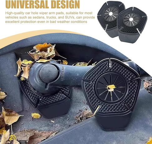 2 PCS Car Wiper Arm Hole Protection Pad, 2.87" x 3.54" PVC Auto Wiper Arm Bottom Protection Pads, Anti-Leaf Wiper Dust Jacket, Universal Wiper Arm Hole Protective Cover for Most Cars (Black) in Kuwait