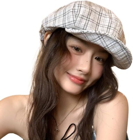 Cute Summer Plaid Hats for Women Vintage Y2K Preppy Berets Harajuku Cabbie Painter Hat Cap Fairy Grunge Newspaper Cap in Saudi Arabia