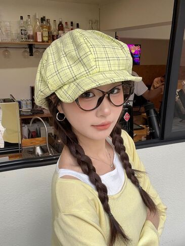 Cute Summer Plaid Hats for Women Vintage Y2K Preppy Berets Harajuku Cabbie Painter Hat Cap Fairy Grunge Newspaper Cap in Saudi Arabia
