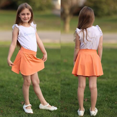 BIG ELEPHANT Girls Skorts – 2-in-1 Flowy Shorts with Built-in Liner and Pockets, Elastic Waist for Sports, Dance, School in Kuwait