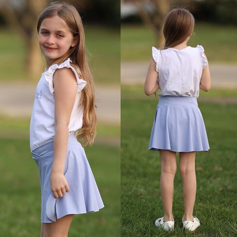 BIG ELEPHANT Girls Skorts – 2-in-1 Flowy Shorts with Built-in Liner and Pockets, Elastic Waist for Sports, Dance, School in Kuwait