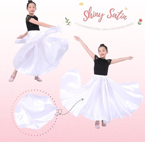 2 Pcs Long Satin Skirt for Girls Full Dancing Circle Skirt for Kids 8-12 Years in Saudi Arabia