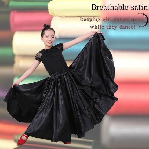 2 Pcs Long Satin Skirt for Girls Full Dancing Circle Skirt for Kids 8-12 Years in Saudi Arabia