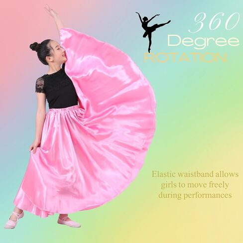2 Pcs Long Satin Skirt for Girls Full Dancing Circle Skirt for Kids 8-12 Years in Saudi Arabia