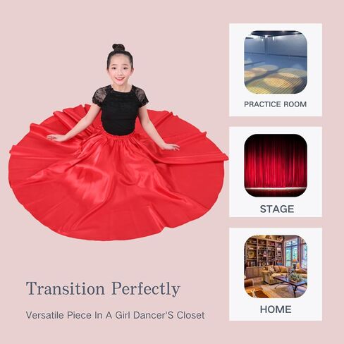 2 Pcs Long Satin Skirt for Girls Full Dancing Circle Skirt for Kids 8-12 Years in Saudi Arabia