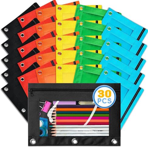 3 Ring Pencil Pouch,Bulk, 160 Packs Bulk Zipper Pencil Case in 10 Colors, Pencil Pouches with Clear Window for Storing School Office Supplies, Cloth Pencil Bag for 3 Hole Binder in Saudi Arabia