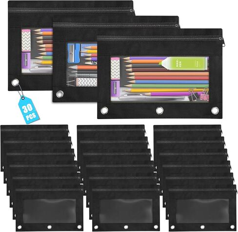 3 Ring Pencil Pouch,Bulk, 160 Packs Bulk Zipper Pencil Case in 10 Colors, Pencil Pouches with Clear Window for Storing School Office Supplies, Cloth Pencil Bag for 3 Hole Binder in Saudi Arabia