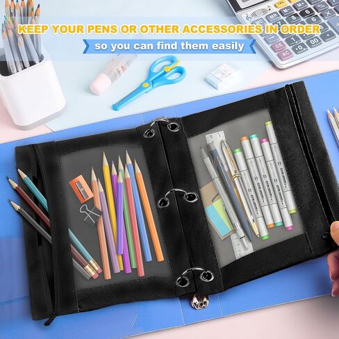 3 Ring Pencil Pouch,Bulk, 160 Packs Bulk Zipper Pencil Case in 10 Colors, Pencil Pouches with Clear Window for Storing School Office Supplies, Cloth Pencil Bag for 3 Hole Binder in Saudi Arabia