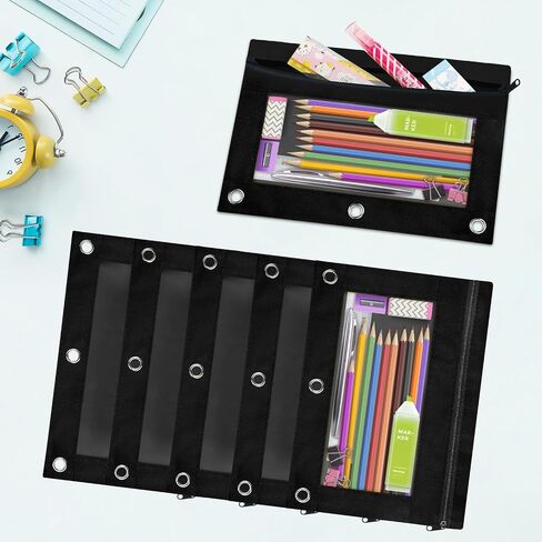 3 Ring Pencil Pouch,Bulk, 160 Packs Bulk Zipper Pencil Case in 10 Colors, Pencil Pouches with Clear Window for Storing School Office Supplies, Cloth Pencil Bag for 3 Hole Binder in Saudi Arabia