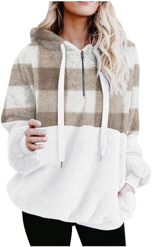 Corduroy Sherpa Jacket Women's Plaid Print Wool Wool Long Long Long Class Slover Swea Swea in Kuwait