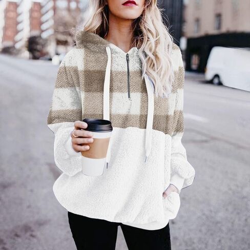 Corduroy Sherpa Jacket Women's Plaid Print Wool Wool Long Long Long Class Slover Swea Swea in Kuwait