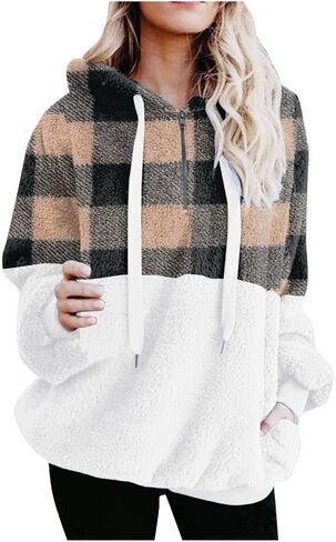 Corduroy Sherpa Jacket Women's Plaid Print Wool Wool Long Long Long Class Slover Swea Swea in Kuwait