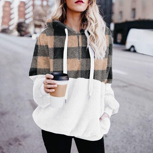 Corduroy Sherpa Jacket Women's Plaid Print Wool Wool Long Long Long Class Slover Swea Swea in Kuwait