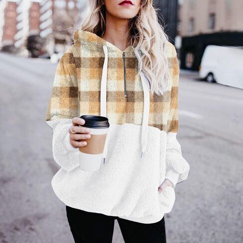 Corduroy Sherpa Jacket Women's Plaid Print Wool Wool Long Long Long Class Slover Swea Swea in Kuwait